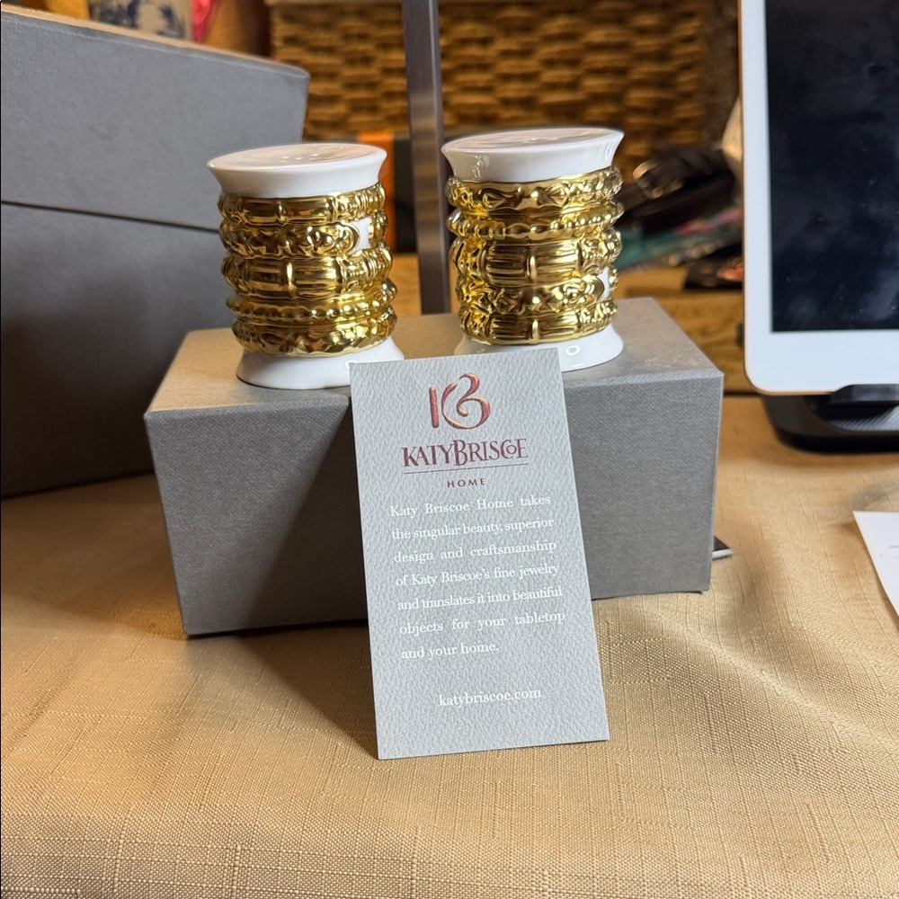 Katy Briscoe Gold and White Salt and Pepper shakers